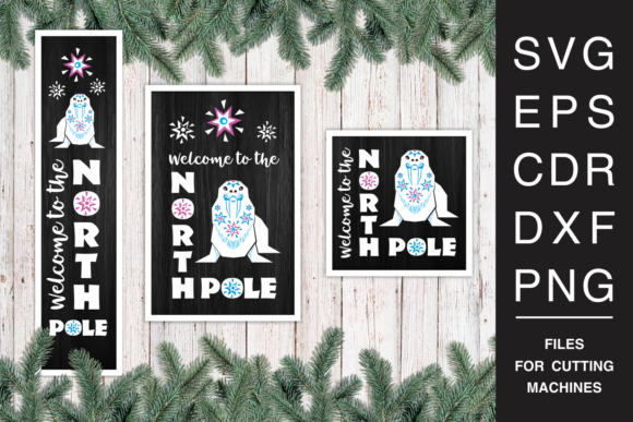 North Pole Sign with Walrus SVG